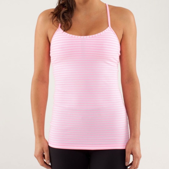 Lululemon Power Y Tank Pink and White Striped Women’s Size 6 - Picture 1 of 5